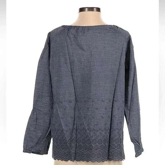 J. Crew | Smoke Blue Eyelet Cotton Bohemian Chambray Blouse Size 2 XS - Picture 3 of 3